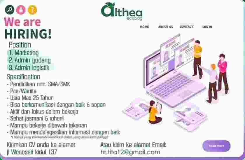 LOWONGAN KERJA  SMA SMK , ALTHEA ECHO BAG MARKETING, ADMIN, GUDANG, ADMIN LOGISTIK,